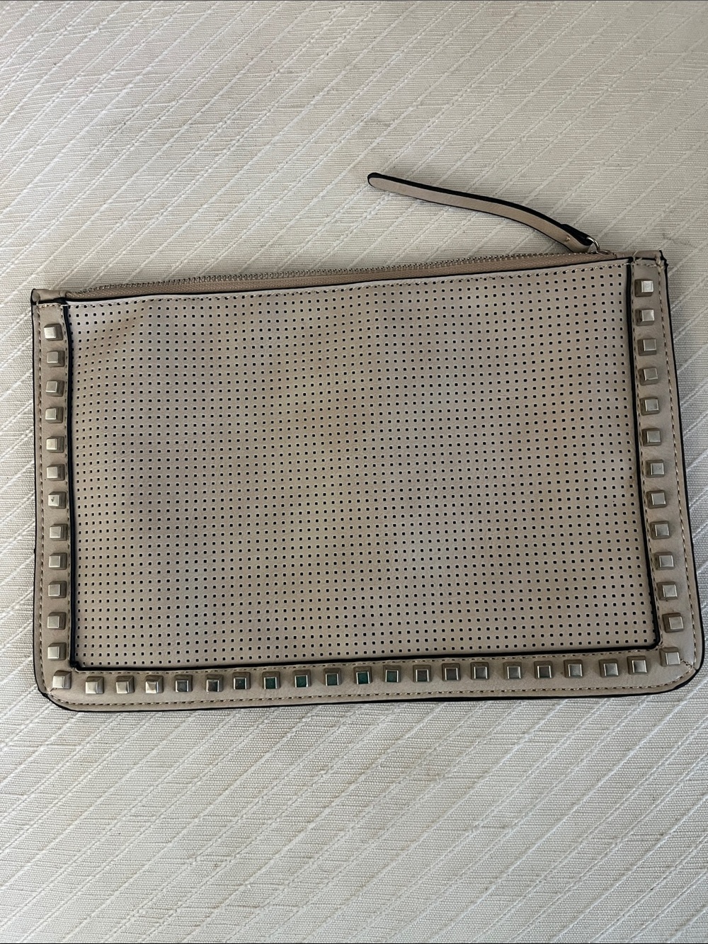 summer & rose Beige Perforated Studded Wristlet Clutch